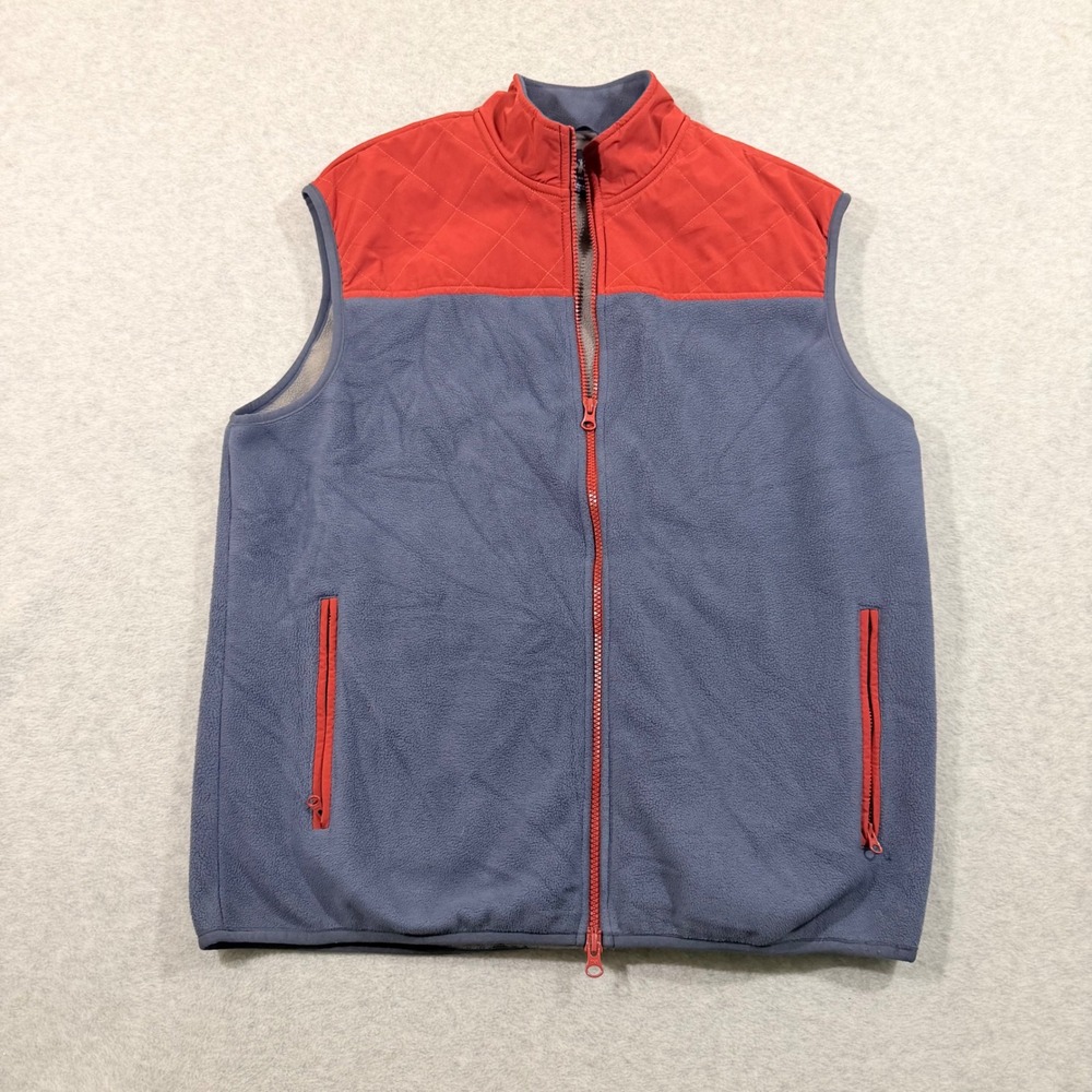 Johnnie-O Fleece Vest Mens Large Blue Red  Quilted Colorblock
